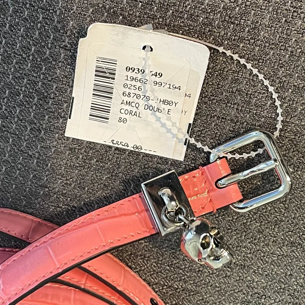 ALEXANDER MCQUEEN Double Wrap Skull Belt in Coral Calfskin Leather Size 32 - NWT - Picture 4 of 7